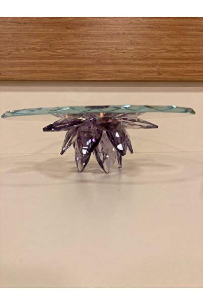 PLUS HOME طبق تقديم دائري مصنوع يدويًا من الكريستال على شكل زهرة اللوتس باللو...