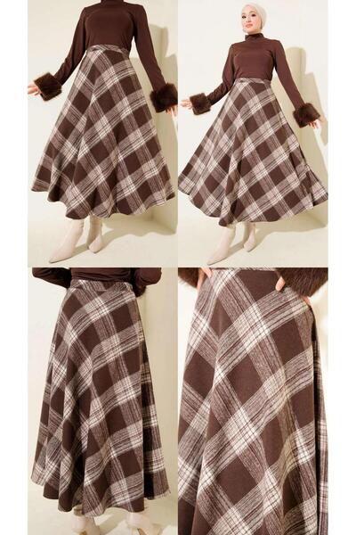 ELİFEMBEBUTİK Kaşmir Ekose Desen Kloş Etek