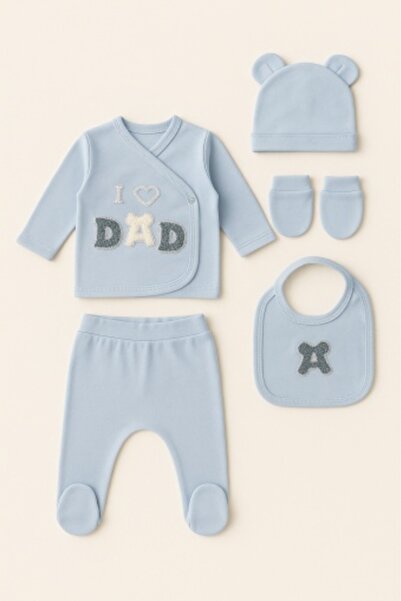 Superbaby Serde Baby blue set "I Love Dad" – 5 pieces made of cotton