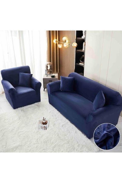 OEM Elastic velvet cover, 3-seater sofa, with arms. Navy blue