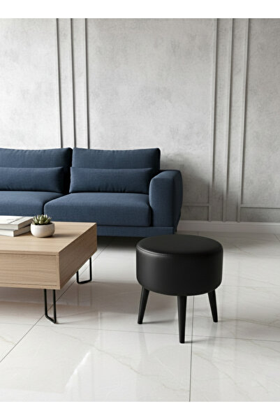 kayserhome Modern Deri Puf 40 cm | Salon – Antre – Yatak Odası | Ahşap Ayaklı...
