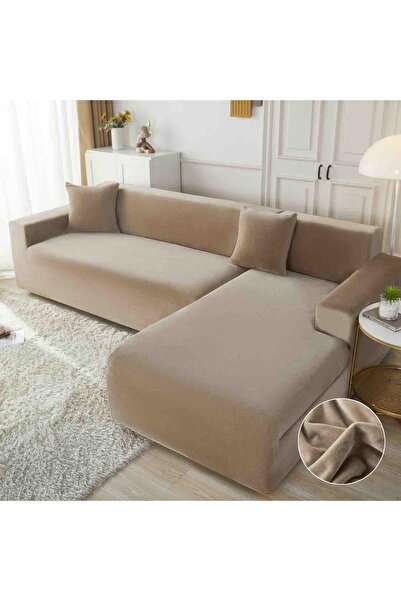 OEM Set of 2 elastic corner covers, velvet, size: M+L. Beige