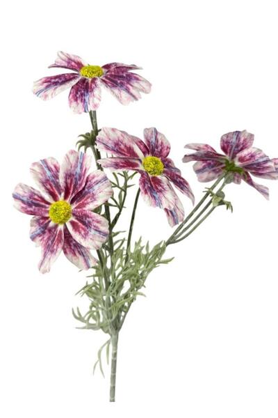 Nettenevime Yapay Çiçek Fuşya beyaz Papatya 4Çiçekli Uzun Dal 63cm Gerçeksi Doku