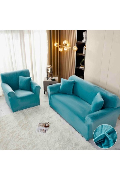 OEM Husa elastica din catifea, canapea 3 locuri, cu brate. Turqoise