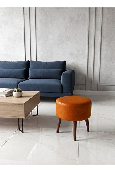 kayserhome Modern Deri Puf 40 cm | Salon – Antre – Yatak Odası | Ahşap Ayaklı...
