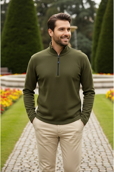 LaxVan Erkek Yarım Fermuarlı Dik Yaka Sweatshirt