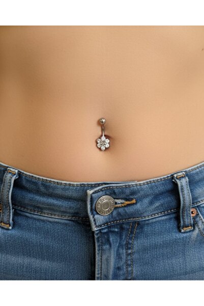 Takıcım Pırıltı Cerrahi Çelik Göbek Piercing Zirkan Taşlı