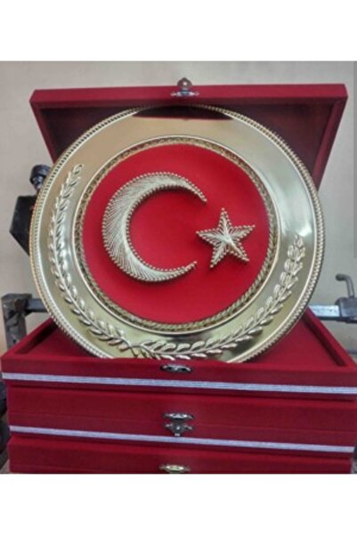 ayso kozmetik AYYILDIZ İŞLEMELİ SARI TABAKLI TABLO TÜRK BAYRAĞI PLAKET