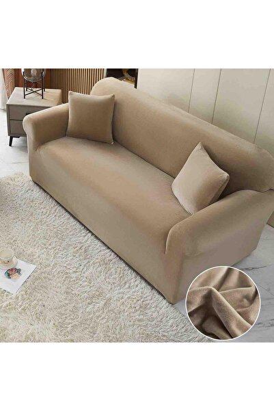 OEM Elastic velvet cover, 3-seater sofa, with arms. Beige