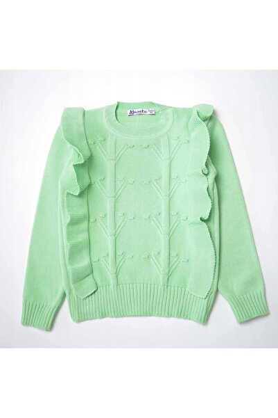 MODJEANS Knitted sweater for girls, with ruffles, light green, blend of visco...