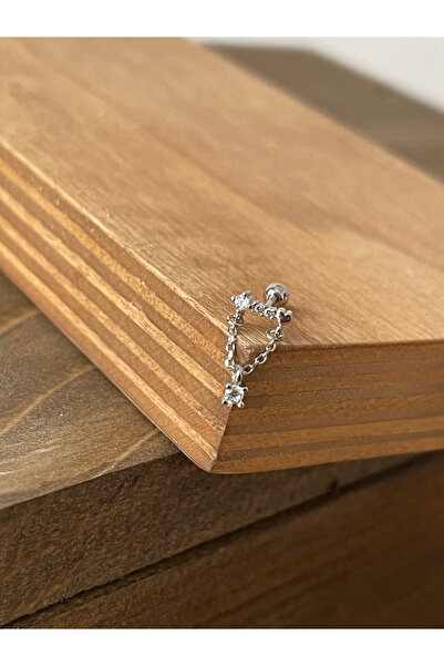 Rupen Kraft 925 Ayar Gümüş Zincir Sallantılı Helix Tragus Kıkırdak Piercing G...
