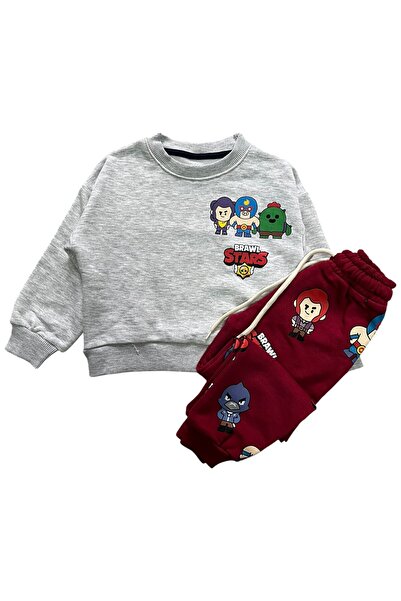 Pajama Shop Boy's 100% Cotton Fabric Gray Burgundy Color Patterned Long Sleev...