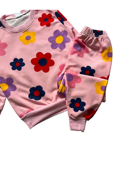 Pajama Shop Girls' Cotton Fabric Pink Color Floral Pattern Long Sleeve Transitional Pajamas Set