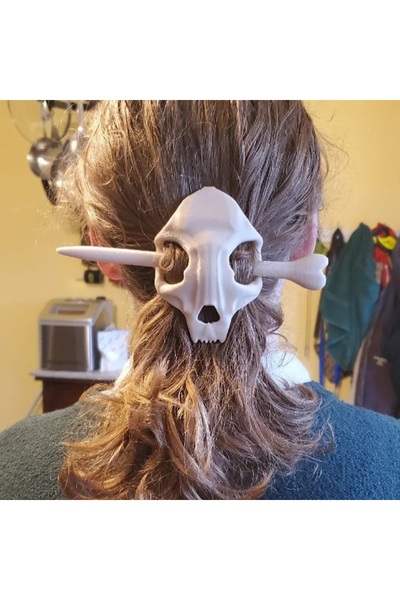ka tasarım Skull & Bone Hair Pin Saç Tokası (3D Organil Plastik PLA Baskı)