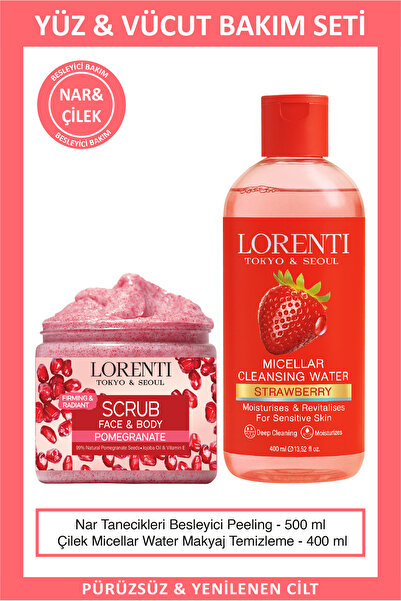 LORENTİ Yüz ve Vücut Bakım Seti, Peeling 500 ml Nar Özlü + Micellar Makyaj Te...