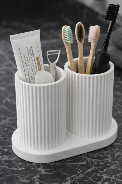 BB Craft Double Compartment Toothbrush Holder & Bathroom Organizer