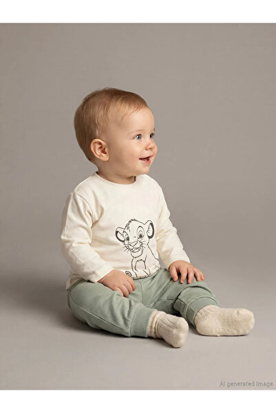 LC Waikiki Lcw Baby Beige Lion King Printed Baby Boy Sweatshirt and Pants