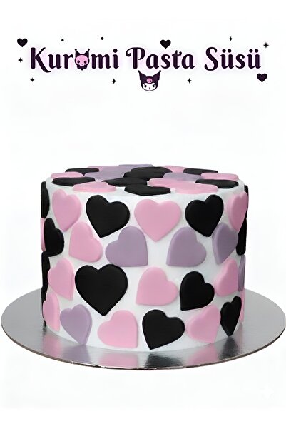telaşe memuru Şeker Hamuru Pasta Tamamlayıcı Süs - Kuromi 30 Adet Kalpli Past...