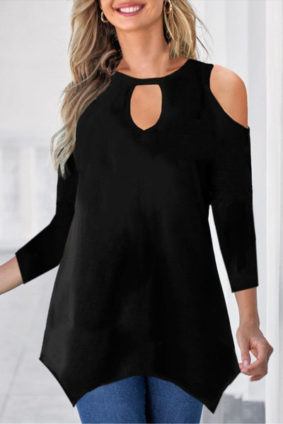 Omarı Women's Long Sleeve Shoulder And Chest Low-cut Detail Viscose Blouse