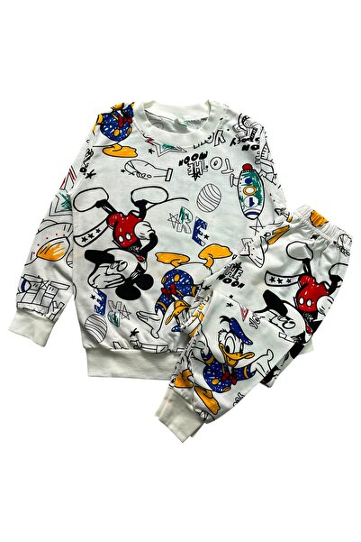 Pajama Shop Boy's Cotton Fabric White Color Rocket Mouse Duck Patterned Long ...