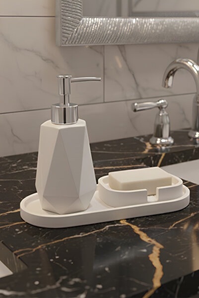 Elizovi Σετ μπάνιου 3 τεμαχίων Premium με υφή λευκού μάρμαρου |   Δοχείο υγρο...