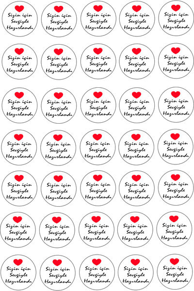 sticker PAKETLEMEYE ÖZEL 140 AD 3X3 CM - SİZİN İÇİN SEVGİYLE HAZIRLANDI KESİLMİŞ
