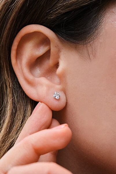 ByFlorya Jewelry Çelik Tek Taş Kare Küpe 18K Altın Kaplama Tek Taşlı Paslanma...