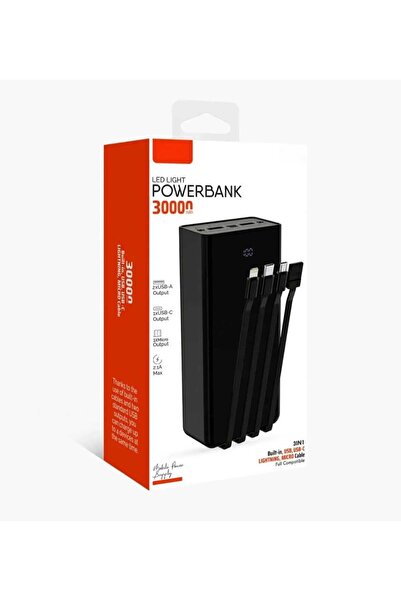 Blic 30.000 Mah Çoklu Kablolu Dijital Gösterge Powerbank Şarj Aleti 2x Usb Çı...