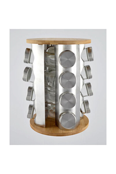 Perfect Home Rotating spice rack with 16 bamboo and stainless steel containers