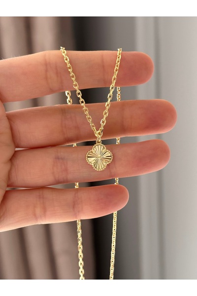 emy by emel luxury silver jewelry Altın Kaplama İthal Yonca Kolye 925 Ayar Gümüş