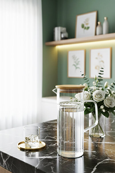 Home Lunavia Bambu Vakum Kapaklı Cam Sürahi 1000 ml