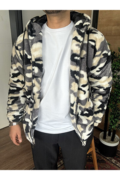 blucombin Hooded Patterned Coat with Plush Lining Oversized