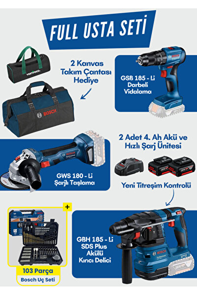 Bosch GBH 185 Li Gsb 185 li Gws 180 li Şarjlı Darbeli Vidalama Akülü Taşlama ...