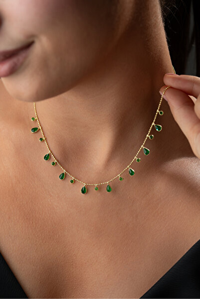 Silvano Jewelry 925 Ayar Gümüş Altın Kaplama Damla Model Trend Kolye