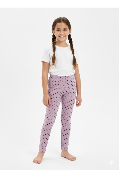 Kidiba Girl's Lilac Color Black Polka Dot Stretchy Cotton Tights