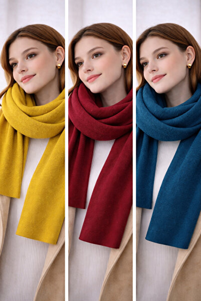 Noi Belis Triple Pack Women's Puffy Soft Textured Knitwear Scarf Aw25At0002