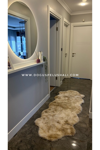 Doğuş Peluş Halı Batik Tavşan Bej Yumuşak Dokulu Peluş Halı Çift Kafa Post