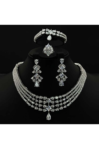 Generic Elegant silver zircon set, special edition, diamond-quality, 5 pieces...