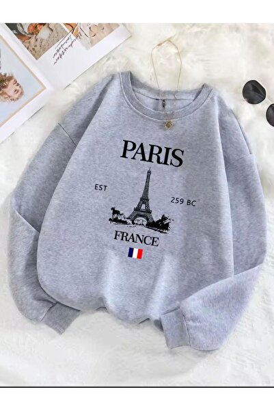 LELVANİ Sweatshirt with Printed Pattern of the Eiffel Tower in Paris, France