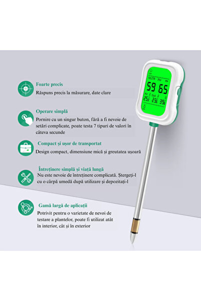 MILORI Tester Sol 7 in 1 MILORI, Masurare pH, Fertilitate, Umiditate, Temperatura si Intensitate Lumina