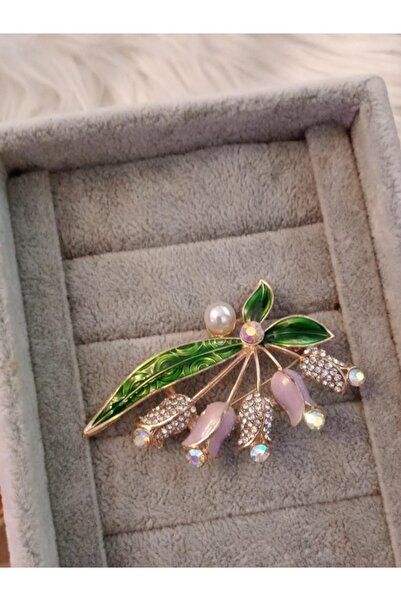 Shisa Jewel Mor lale şeklinde, inci ve kristallerle süslenmiş lüks broş.(A57)