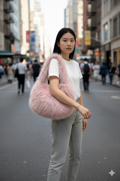 stravis Plush tasseled pink bag