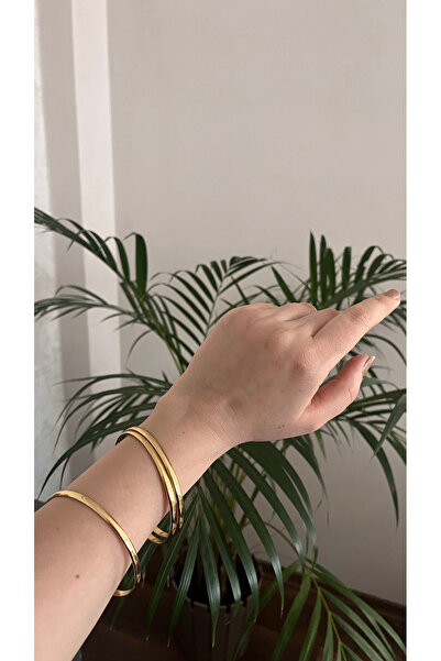 İPEKCOTR GOLD RENK KALIN AJDA MODEL ÇELİK BİLEZİK - 3'LÜ KOMBİN