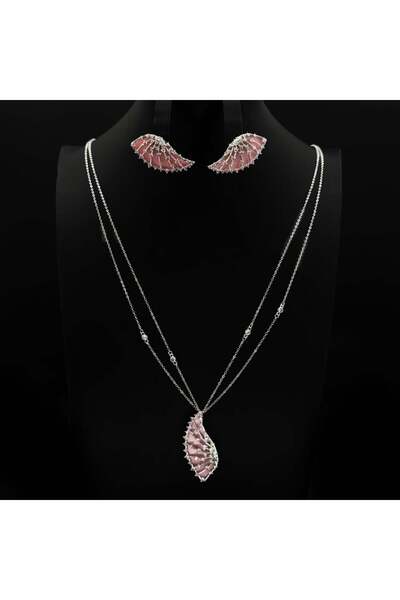 Generic Long necklace with a pink shell design and diamond-quality zircon sto...
