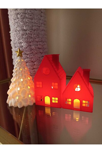 smilechild New Year Decoration Led Candle 2-Pack Red Houses and Pine Tree 3 L...
