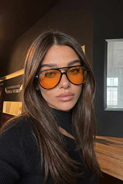 PROTCO Unisex Siyah Turuncu Camlı Damla Model Güneş Gözlüğü | UV400 Koruma