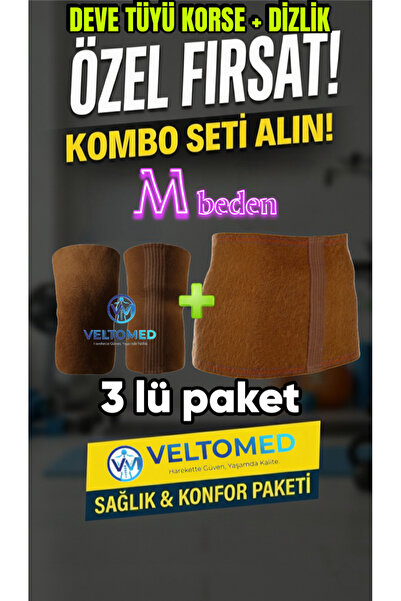 Veltomed M beden Deve Tüyü Korse ve dizlik takım Sıcak Tutar Bel Ağrıları Fıt...