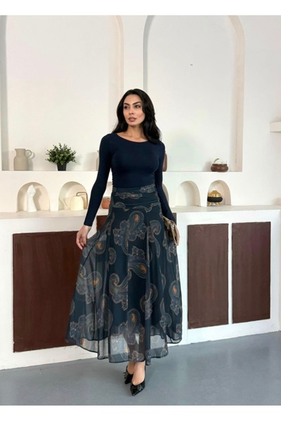 ELASCLOTHİNGG Maaşımo Desenli Şifon Etek