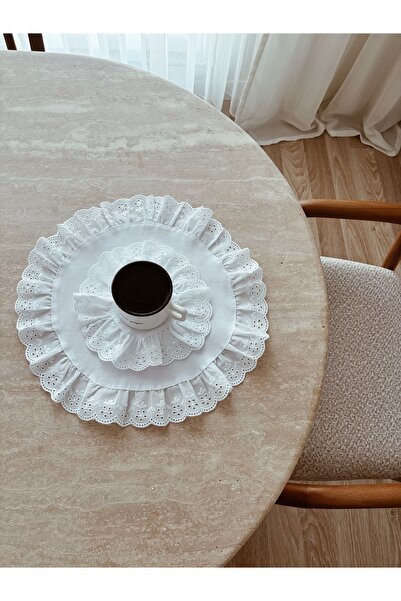 NURGİTA HOME Fırfırlı fistolu Duck Keten Amerikan servis &Supla Beyaz