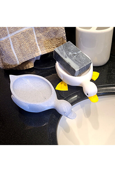 Printech3d Ördek Figürlü Drenajlı Sabunluk / Dekoratif Sabun Tabağı (Beyaz-Sa...